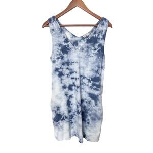 Faherty White Blue Tie Dye Hemp Organic Cotton Mini Tank Coverup Dress Sz Small
